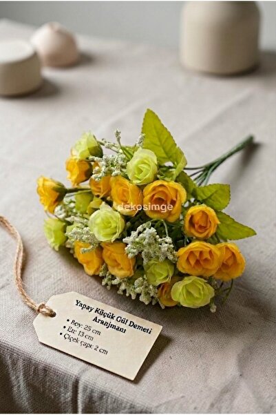 Dekosimge Artificial Rose Bouquet Arrangement 25 cm Yellow