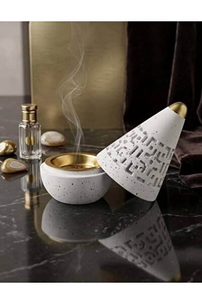 Tohfati Hadaya Modern White Ceramic Cone Incense Burner and Gold Top Accent 6...
