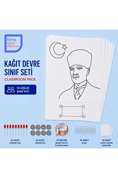 Eding LightCircuit Atatürk ve Türk Bayrağı Kağıt Devre Eğitim Kiti ve Sınıf Paketi - Paper Circuits Education Kit & Classroom Pack