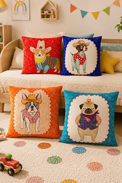 EVPANYA Cowboy Dogs Patterned 4-Piece Kids and Baby Pillowcase Set