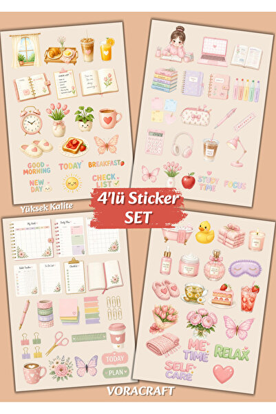 VORACRAFT 4'lü Cozy Planner Sticker Set Ajanda Bullet Journal Planlayıcı Scra...