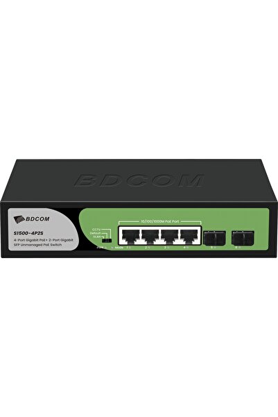 Universal BDCOM S1500-4P2S محول شبكة مكتبي غير قابل للإدارة بـ 4 منافذ 10/100...