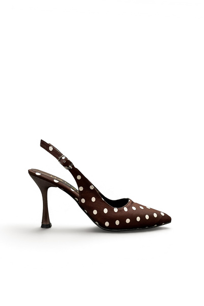 HANZE Women's Stiletto Polka Dot Brown Satin Pointed Toe Medium Heel F6183