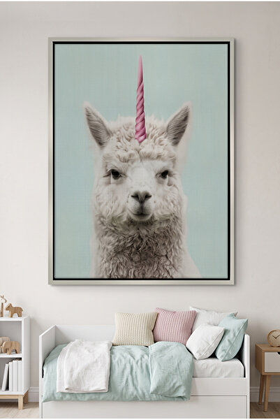Jasmine Art Alpaca Unicorn Kids Wall Art | Portrait Framed Canvas Print | Lux...