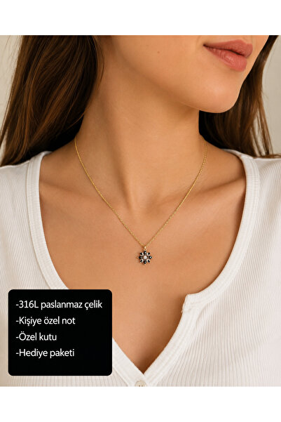 HER ŞEY NOTA www.herseynota.com Velmora Black Stone Flower Women's Necklace 3...