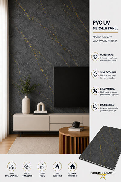 TUTKUNLAR PANEL Pvc Duvar Paneli Uv Mermer Desen Dekoratif Duvar Kaplama Suya...