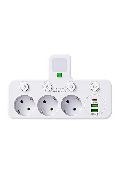 Simply Joy Adaptor multiplu 7 în 1 Simply Joy, 2500W, 3 prize AC, 2 porturi U...