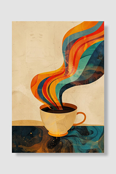 Luna Marissa Poster cafea Retro Cupă Colorată Ondulată Portocaliu Turcoaz Art...