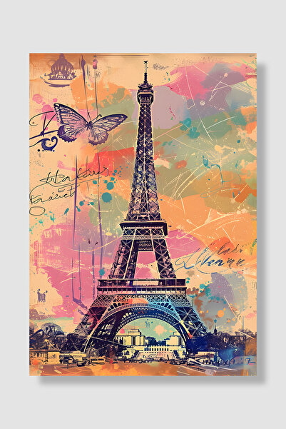 Luna Marissa Poster Turnul Eiffel Colaj vintage Fluture Culori pastelate Deco...
