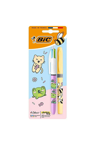 Bic Set scris 4 Colours Kawaii, pix 4 culori 1.0 mm, marker galben 1.6-3.3 mm...
