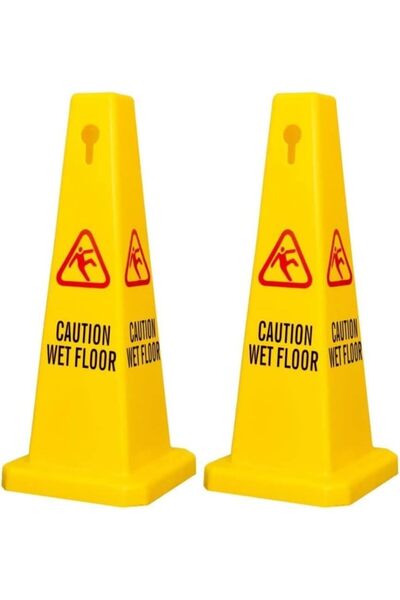 festive 4 Sides View Caution Wet Floor Safety Cone | Highly Visible Yellow We...