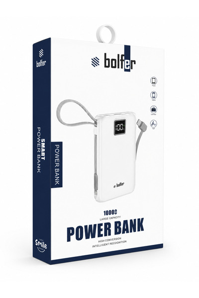 bolfer Power Bank Ekranlı Dahili Kablolu Taşınabilir Hızlı Şarj Cihazı