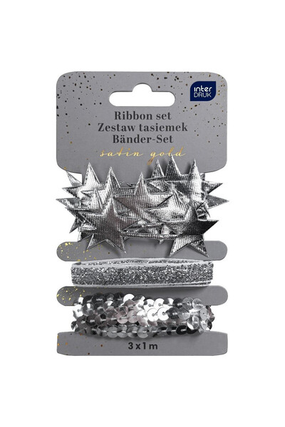 OEM Set panglici satinate INTERDRUK, cu paiete, cu stelute metalice, argintiu...