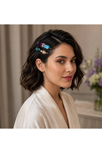 VS ACCESSORY طقم مشابك شعر نسائية ملونة مكون من قطعتين