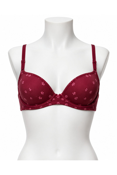 Generic Women's Bra with Floral Print, Size 48, Dark Red Color |   Soft Comfo...