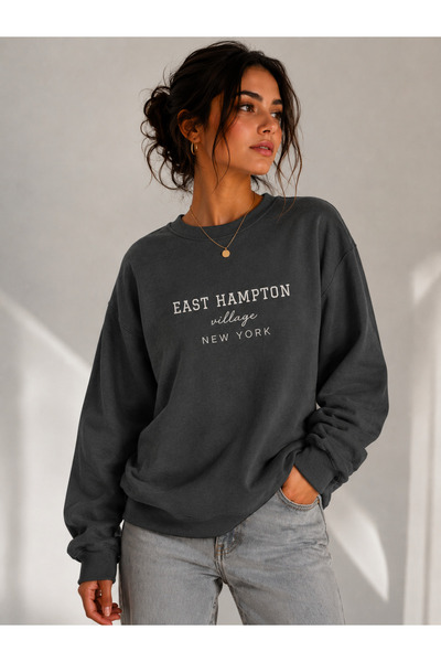 caddekombin Unisex East Hampton and New York Printed Crew Neck Sweatshirt