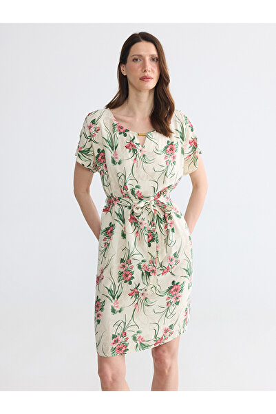 LC Waikiki Rochie din poplin cu decolteu rotund, florală, în formă de A
