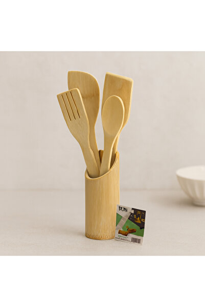 magicool Wooden Bamboo Kitchen Serving Set 5 Pieces (Spoon, Fork, 2 Spatulas,...