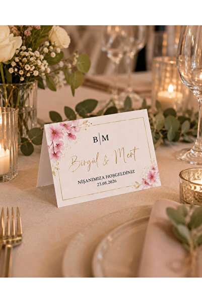 Bride, Söz, Nişan, Düğün, Kına Masa Kartı 20 Adet Kişiye Özel Minimal Tasarım Katlanır Masa İsimliği