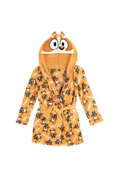 bluey Halat de baie din fleece coral cu glugă și urechi, portocaliu