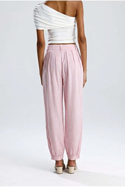 ROSE ARYA Pink Linen Pleated Shalwar Cut Trousers