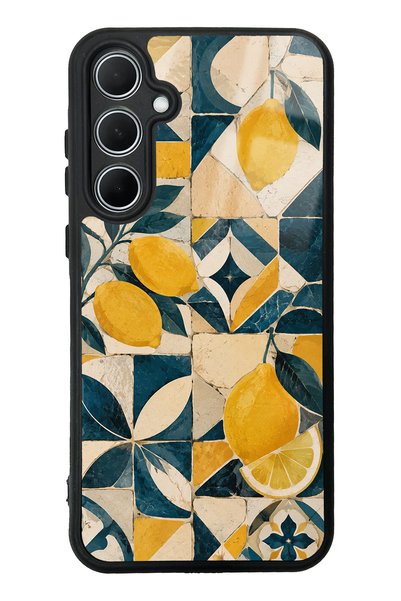 Spoyi Samsung A35 Glossy Phone Case with Mediterranean Lemon Mosaic Design