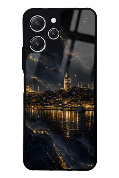 Spoyi Xiaomi Redmi 12 Golden Galata Night Design Glossy Phone Case