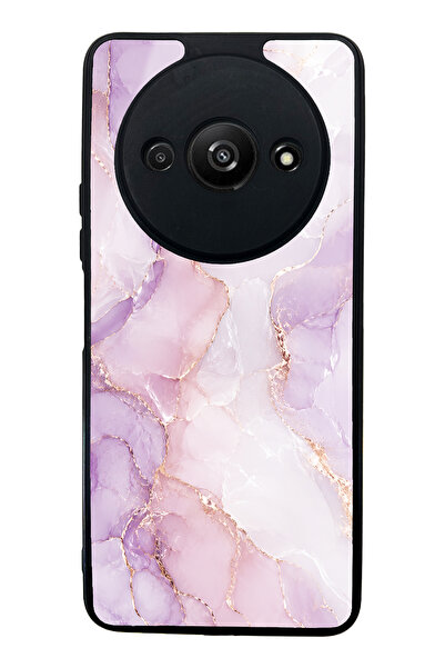 Spoyi Xiaomi Redmi A3 Lavender Rose Marble Tasarımlı Glossy Telefon Kılıfı
