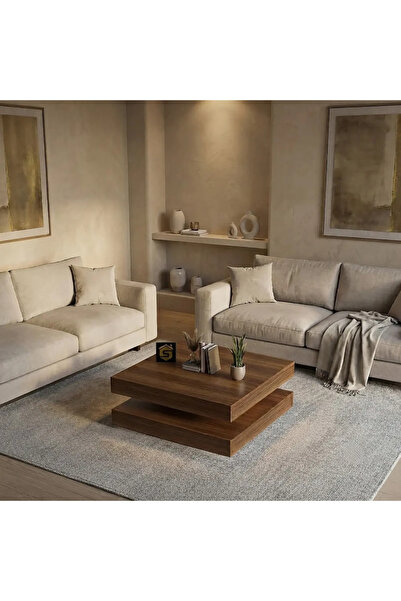 Stylish Home طاولة قهوة وسط مودرن خشب بني فاخرة ذات طبقات شاملة إضاءة شحن لاسلكية |CT05-B