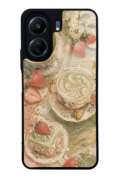 Spoyi Xiaomi Redmi 13C Glossy Phone Case with Sage Strawberry Matcha Design