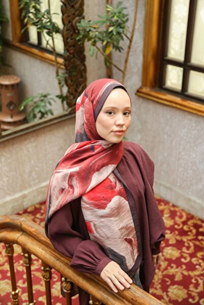 ENRİCO FERRİ Allure Batik Pattern Tencel Shawl - Burgundy Powder