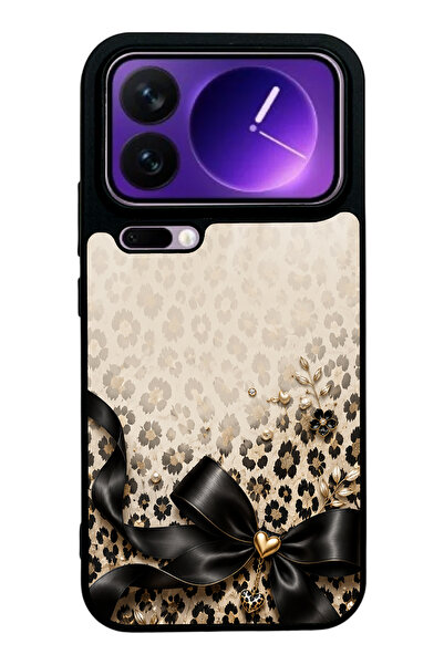 Spoyi Xiaomi 17 Pro Max Golden Leopard Bow Tasarımlı Glossy Telefon Kılıfı