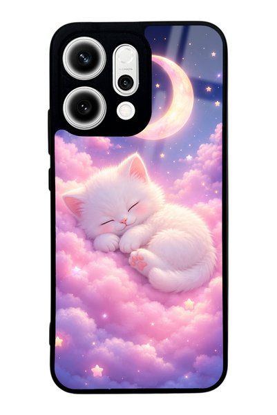 Spoyi Oppo Reno 14 Moonlit Dream Kitten Design Glossy Phone Case