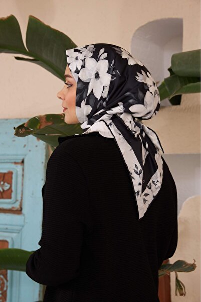 lune Flower Twill Eşarp siyah