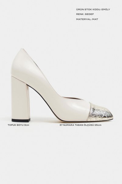 NİŞANTAŞI SHOES Emily Sedef Matte Gold Toe Detailed Closed Back Thick Heeled Women's Shoes