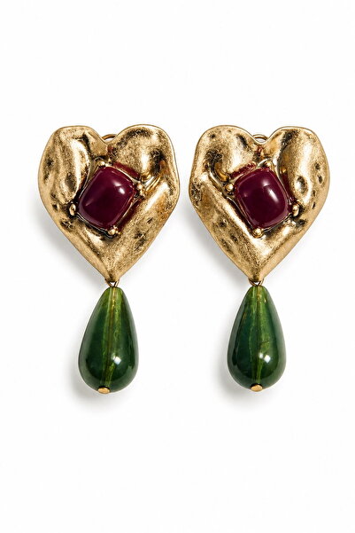DEMOKAN Women's Earrings Vip Series Burgundy-Green Stone Earrings