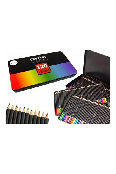 LeanToys Creioane artistice 120 culori într-o cutie metalică cu 3 niveluri