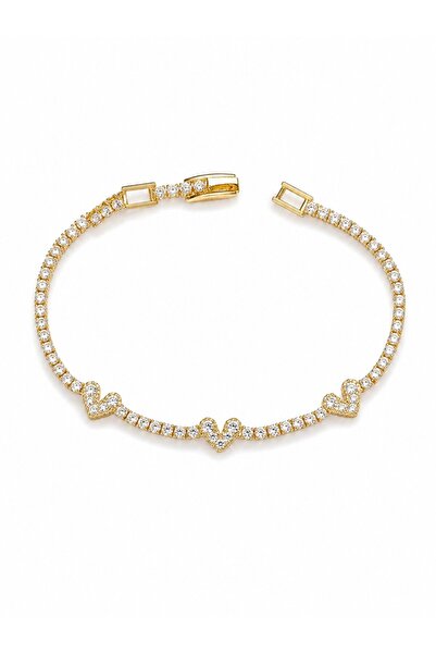 serelya Brass Gold Color Heart Model Zircon Stone Waterway Women's Bracelet