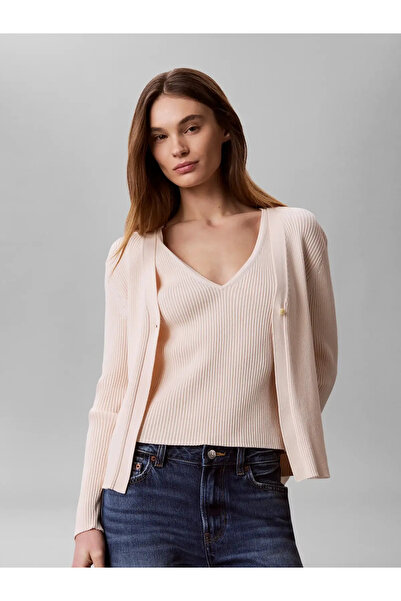Calvin Klein LS CARDI W TANK RIB, 3QX Kadın Pembe Kazak