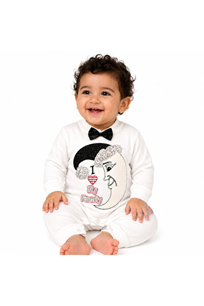 Generic Baby Romper with Bow and Moon Print, Size 1 Year