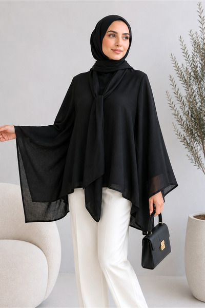 SADEL Oversize Arkası Uzun Tunik - Siyah