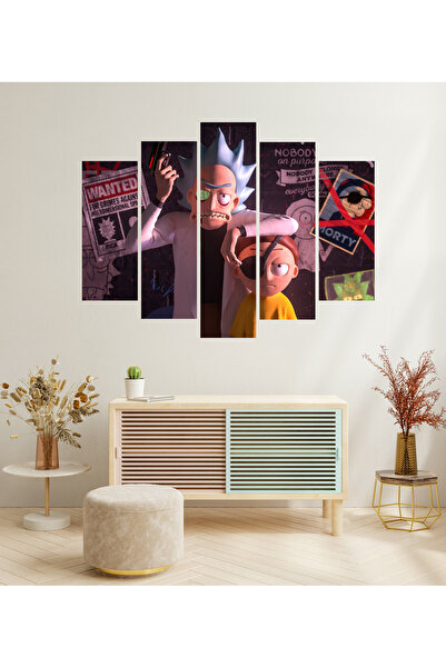 TABLOX 5 Parça Kötü Rick ve Kötü Morty Dekoratif MDF Tablo Seti Duvar