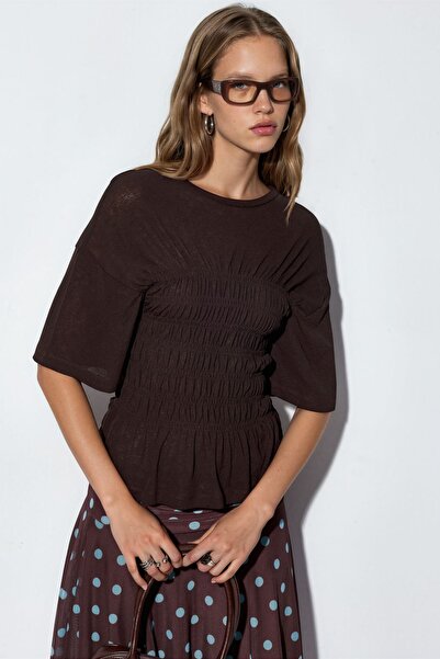 Hiccup Busem Women's Plain Crepe Ruffled Blouse