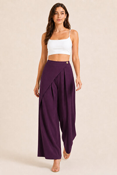 De Carte Women's Modal Fabric Brown High Waist Asymmetrical Hem Look Loose-Le...