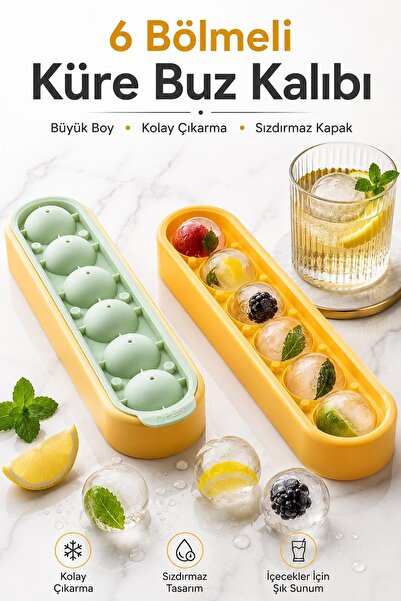 Kitchen Beauty 6 Bölmeli Kapaklı Yuvarlak Şekilli Büyük Boy Buz Kalıbı İstifl...