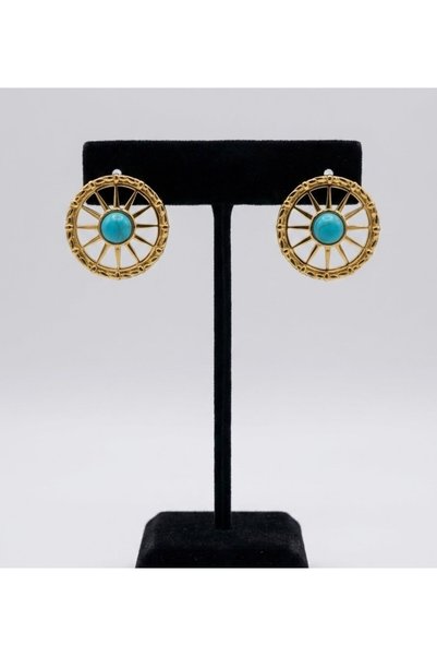 KAYANCLICK Stainless Steel Wheel Design Earrings with Turquoise Stone