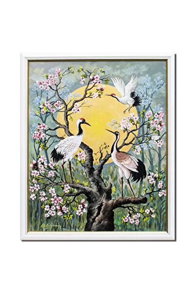 artnova Stefan Bilibou, tablou inramat cires inflorit si cocori pictat manual...