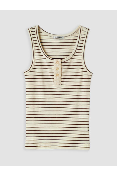 LC Waikiki Lcwaikiki Basic Brown U-Neck Striped Women's Undershirt