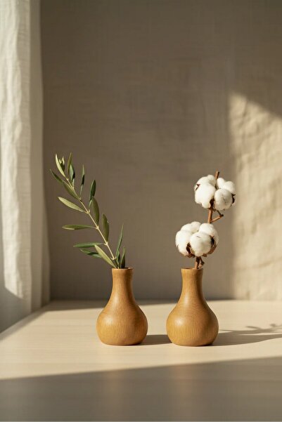 DECOMALL (Vz 2) Set of 2 Handmade Natural Wooden Vase Candlestick Candle Hold...