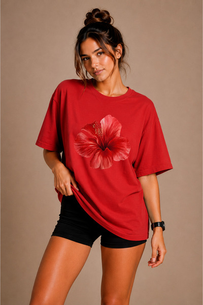 FECCY Tricou Premium Hibiscus Unisex Oversize pentru femei Tricou pentru bărb...